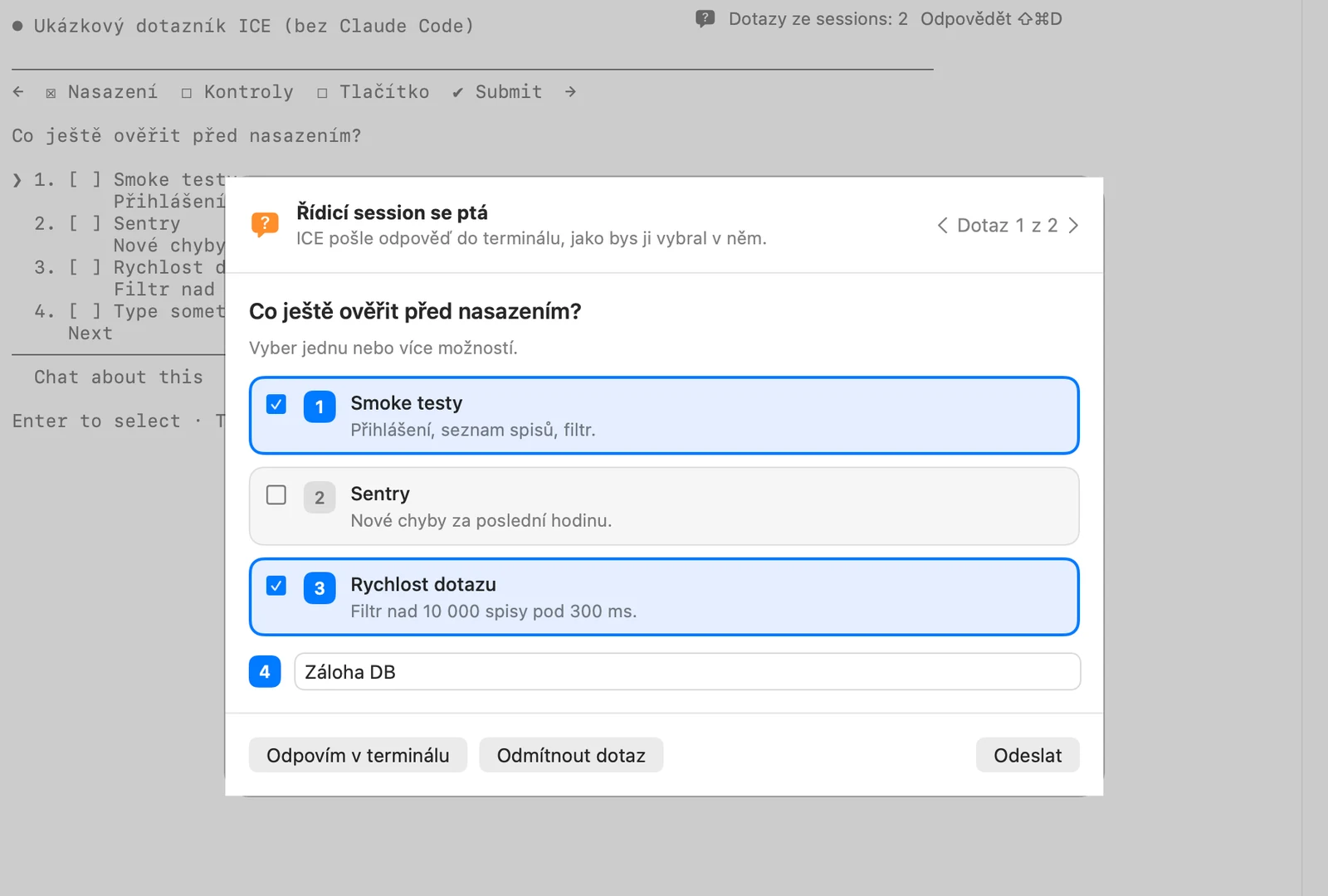 Native question sheet with a queue from all sessions